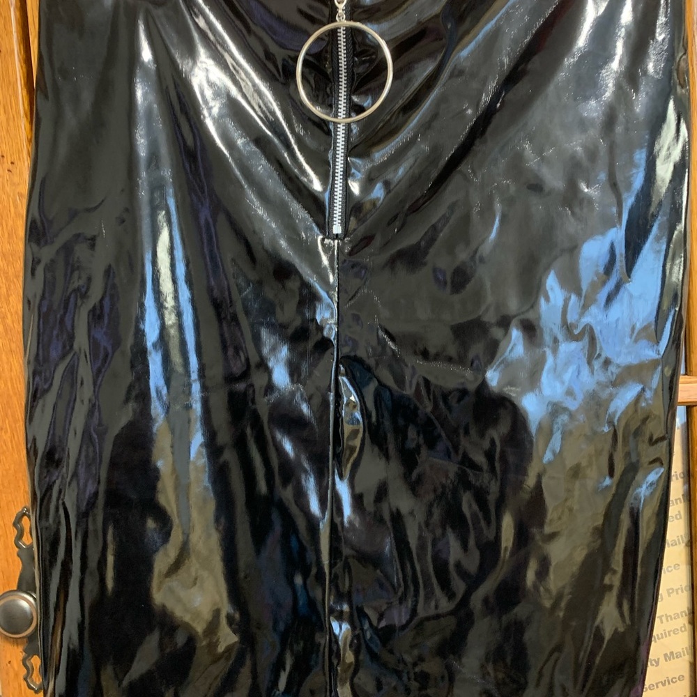 Pleather Black Mini Skirt Zipper Front Club Wear Party  Size: XL